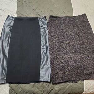 Liverpool Pencil Skirts Size 6 Set 2 Cheetah Black Faux Leather Wild Night Out